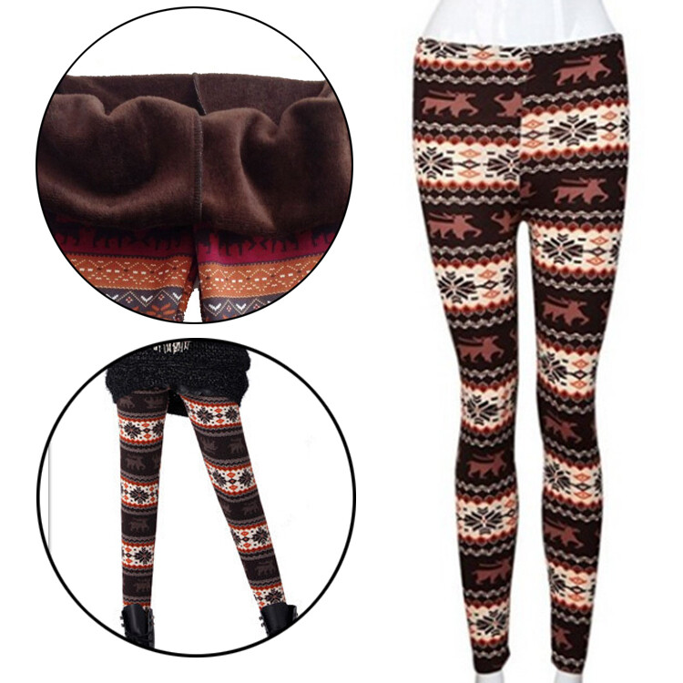 Women Winter Warm Fleece Lined Leggings Thick Velvet Thermal Stretchy Pants XMAS