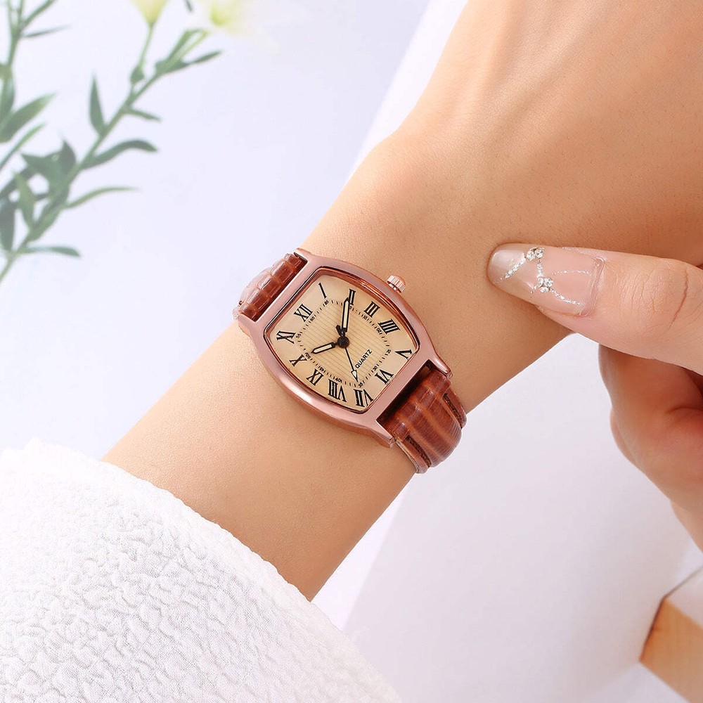 Elegant Brown Faux Leather Women's Casual Quartz Watch