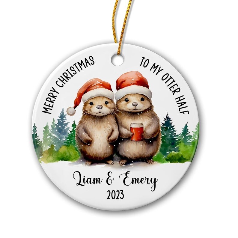 Pareja de nutrias marinas adorno de Navidad regalos para árbol de Navidad, feliz Navidad a mi Ott...