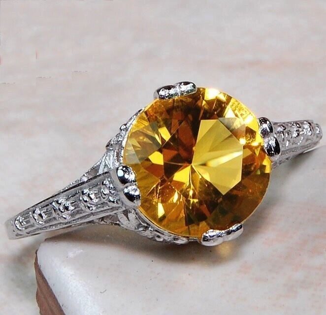 2CT Natural Citrine 925 Sterling Silver Filigree Ring Jewelry Sz 6,7,8,9 RE1