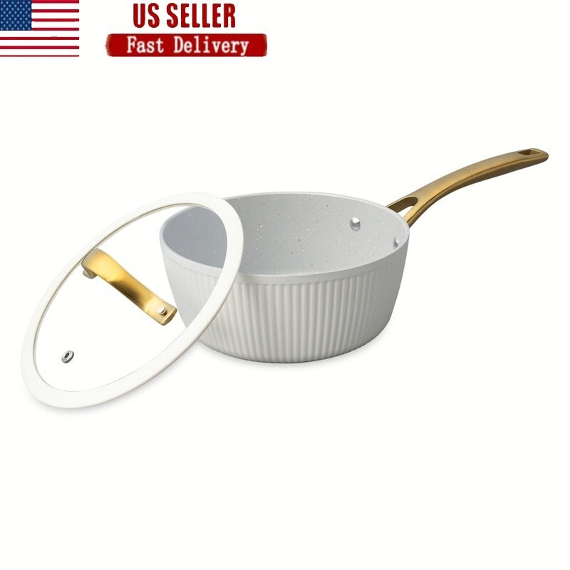 Ceramic Non-Stick Ribbed Saucepan Heavy Duty Induction Safe Cookware