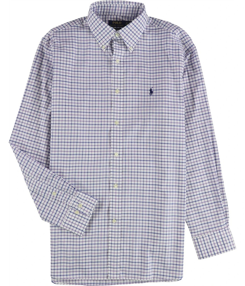 POLO RALPH LAUREN Tattersall White Purple Dress Shirt Cotton Classic Fit 16 1/2