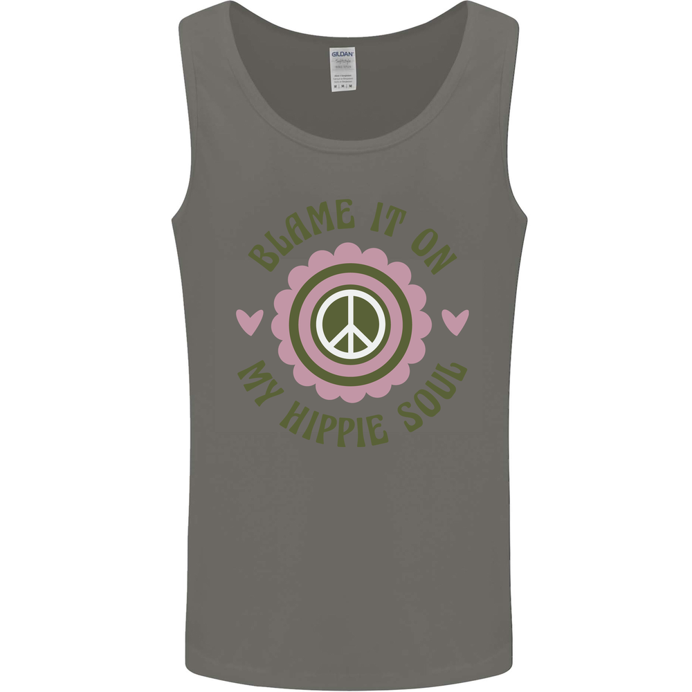 Blame It on My Hippy Soul 60s 70s Flower Power Mens Vest Tank Top