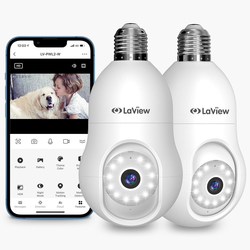 LaView 4MP Bulb Security Camera 2.4GHz, 360 (2 Pack)