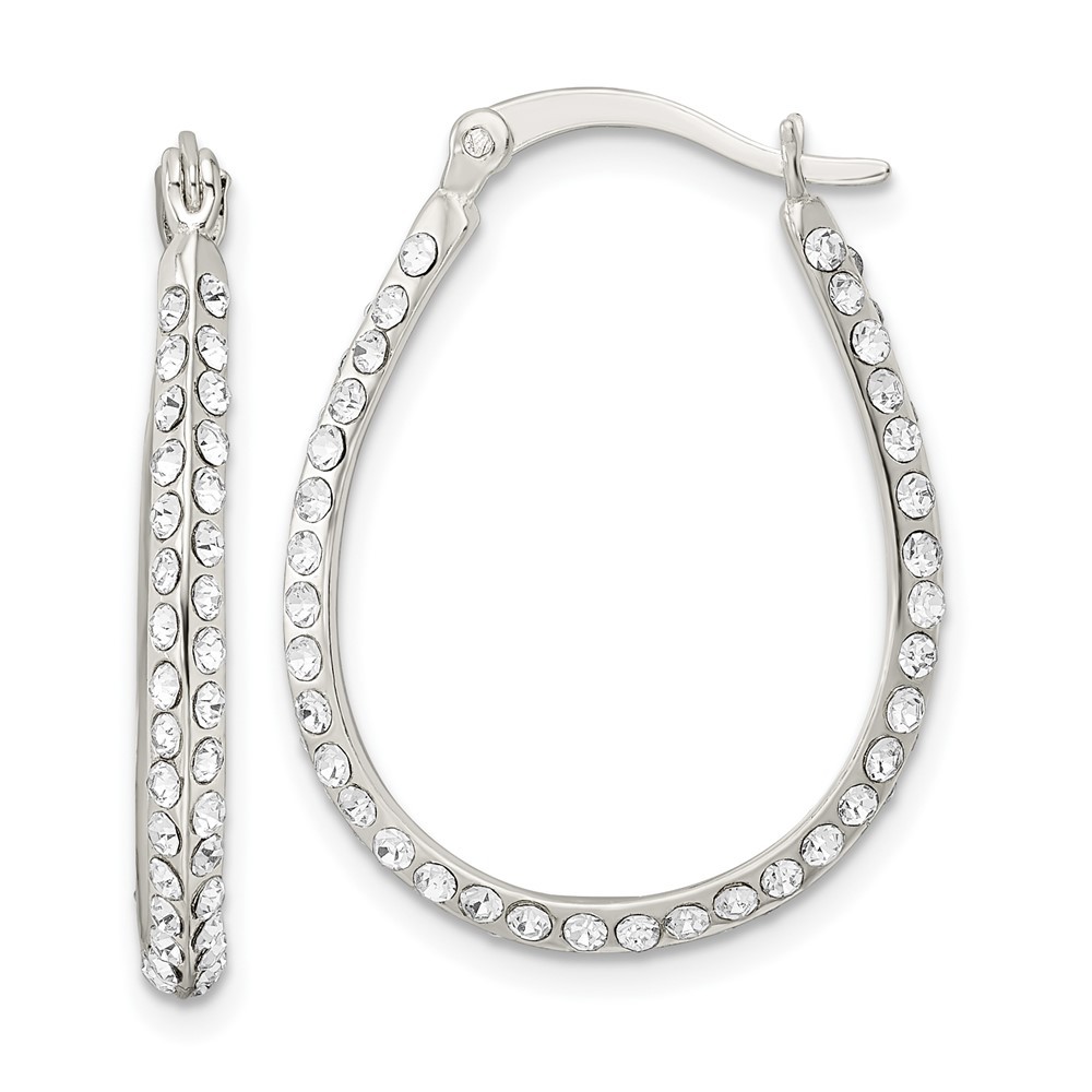 Sterling Silver Cubic Zirconia Oval Hoop Earrings 2.43gm L-27.23 mm, W-20.79 mm