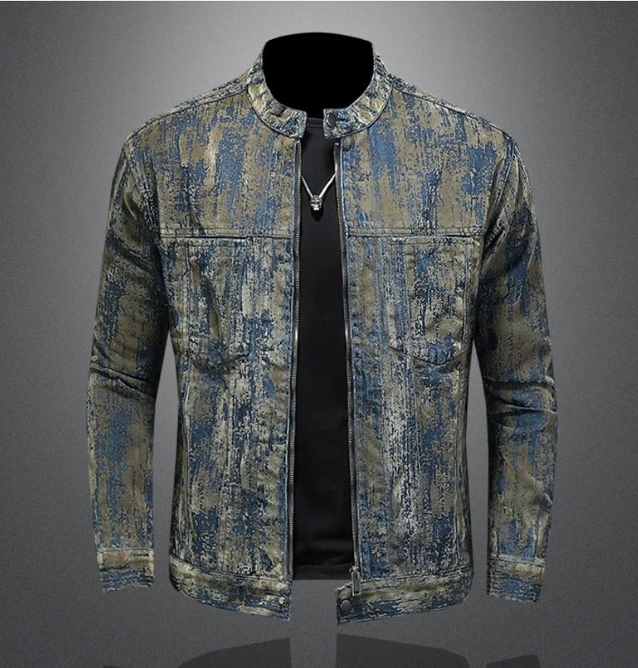 Men Cotton Denim Jean Jacket Zipper Motorcycle Coat Pockets Casual Punk