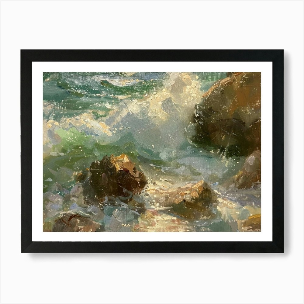 Waves Crashing On Rocks Art Print Framed Wall Art Poster Canvas Print Picture