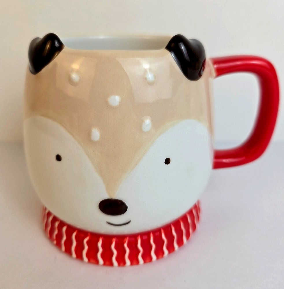 Reindeer Coffee Mug Wearing Scarf Christmas Winter Earthenware