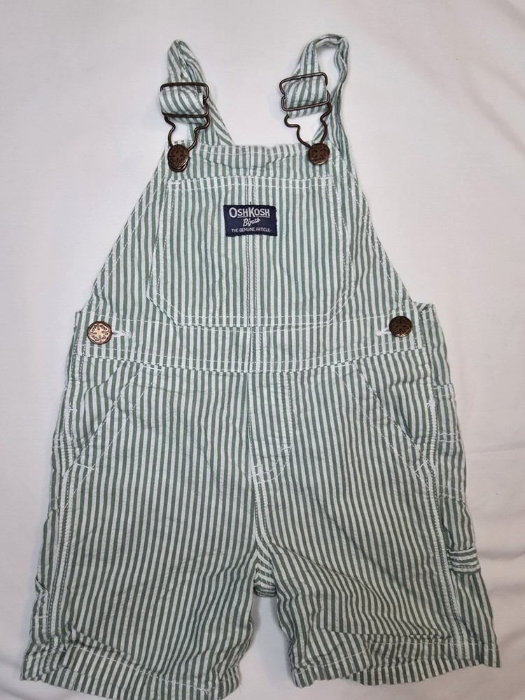 Oshkosh B Gosh Vintage Green And White Pinstripe Bib Shorts 18 Mo. Baby Toddler