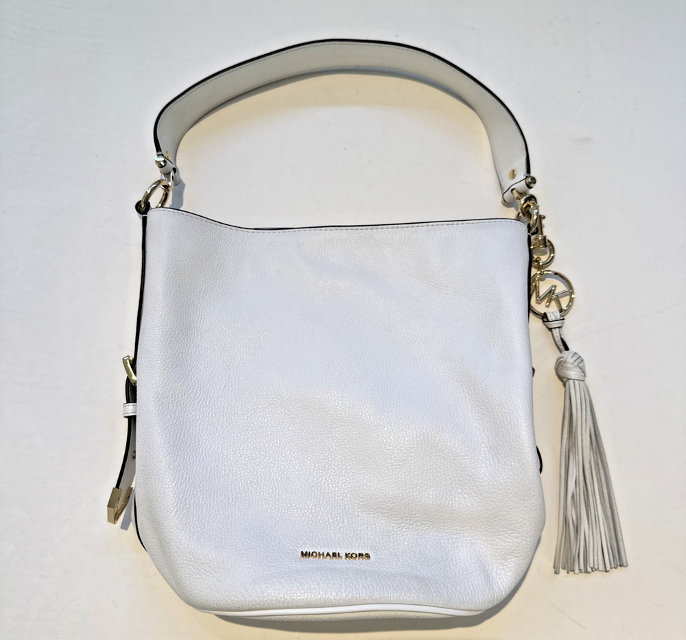 Michael Kors Brooke Ladies Medium White Leather Bucket Bag Very Clean