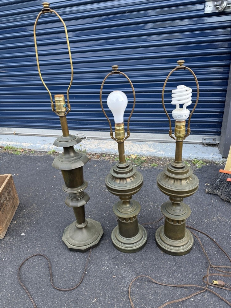 Vintage Stiffel Solid Brass Table Lamp Set of 3 Heavy No Shade Working