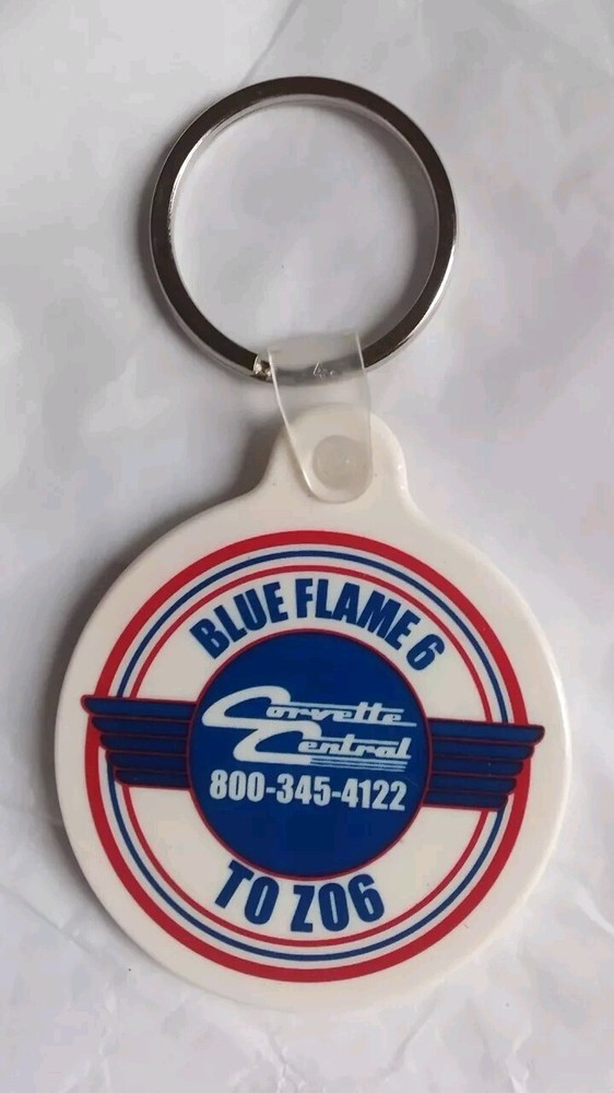 Corvette Central Keychain Blue Flame 6 Soft Plastic Car Key Ring T0 Z06 Vintage
