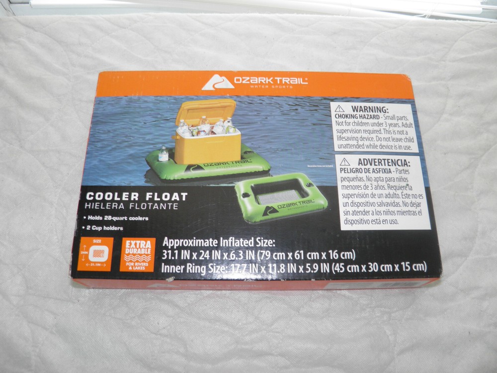 Ozark Trail Cooler Float Inflatable 2 Cup Holder Holds up to 28 Quart Cooler NEW
