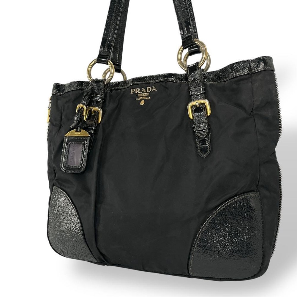 Prada Nylon Large Tote Bag with Gold Logo A4 Size Pre-Owned
