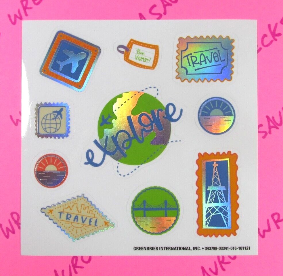 Explore Travel Sun Bridge Airplanes Paris Small Metallic Sticker Sheet