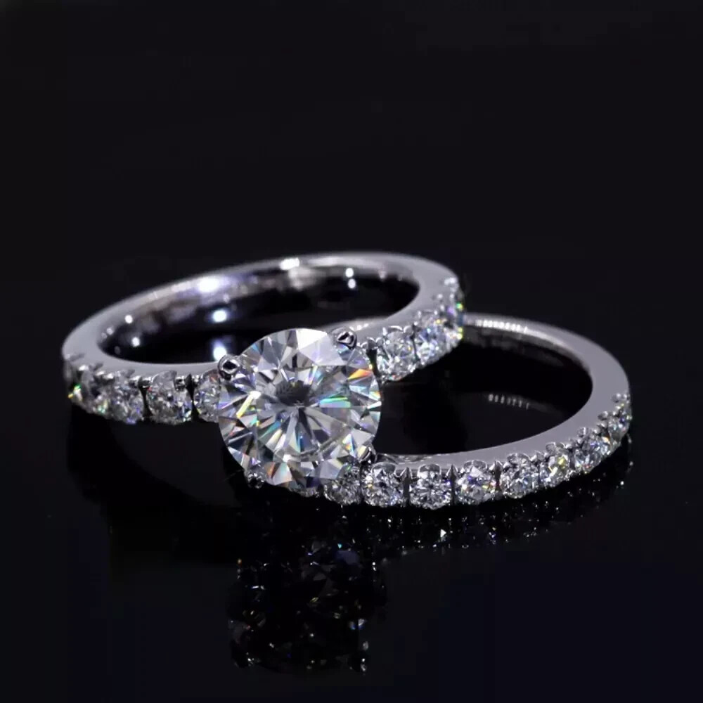 2.00Ct Round Cut Natural Moissanite Women Engagement Ring 14k White Gold Plated