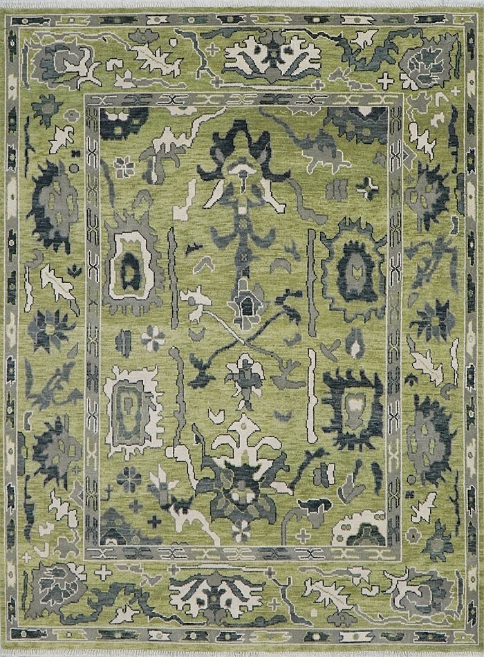 Bohemian Sage Green Area Rug Hank Knotted Premium Oushak 100% Wool Rug 8x10 9x12