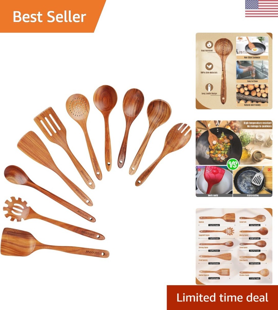 Wooden Spoons for Cooking, Wooden Utensils for Cooking Natural Teak Wooden Ki...