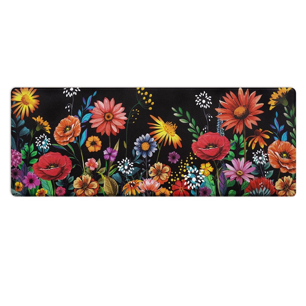Anti-Fatigue Cushioned Waterproof Non-Slip Floral Kitchen Mat 18x48 Black