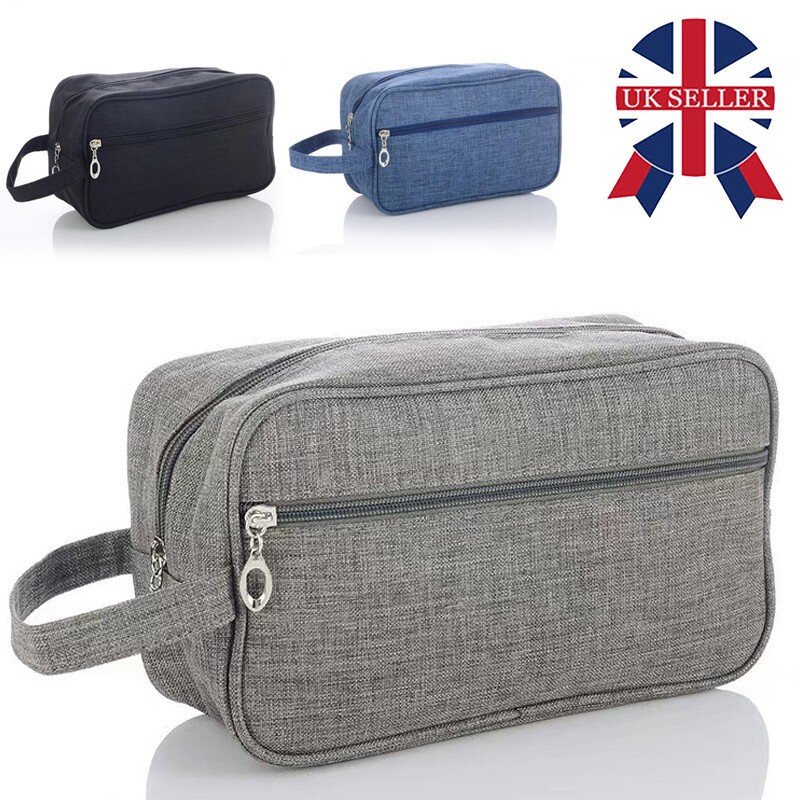 Black Faux Leather Canvas Wash Bag Dopp Kit Hangable Travel Grooming Organizer
