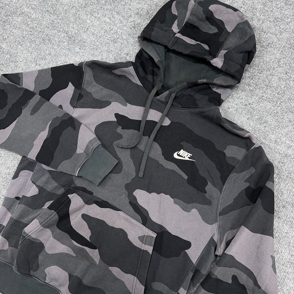 Мужская толстовка с капюшоном Nike S серая камуфляжная спортивная одежда клуб флисовая толстовка с логотипом