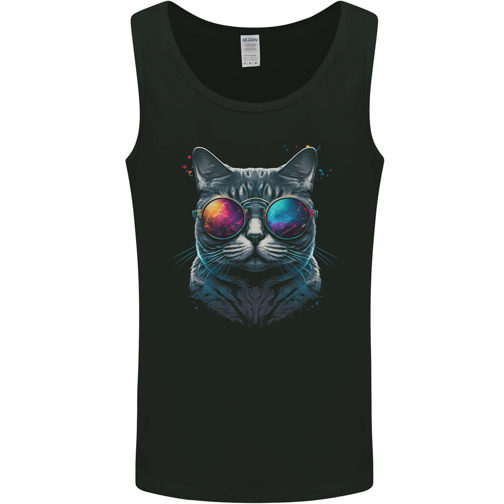 A Cool Cat With Cosmos Glasses Mens Vest Tank Top