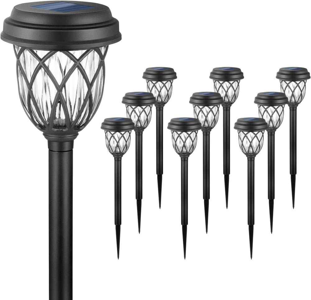 10 Pack Solar Garden Pathway Lights for Outdoor Walkway and Yard