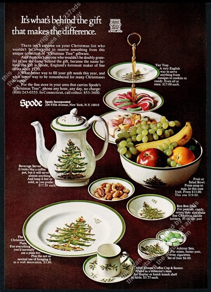 1969 Spode Christmas Tree coffee pot tier tray bowl etc photo vintage print ad