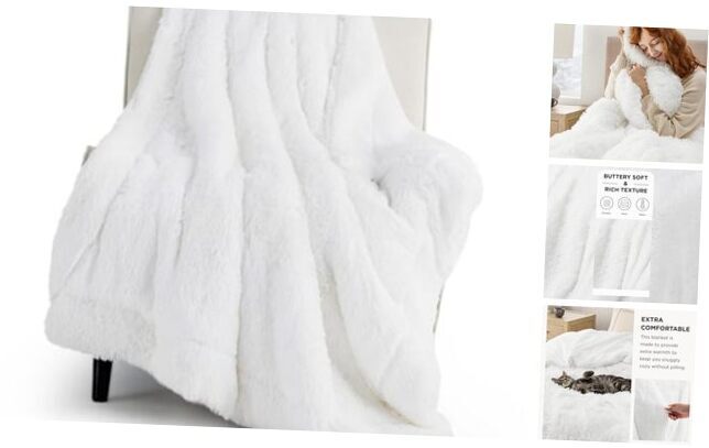 Soft Fluffy White Throw Blanket for Couch 50x60 in Bright White Cozy Comfort