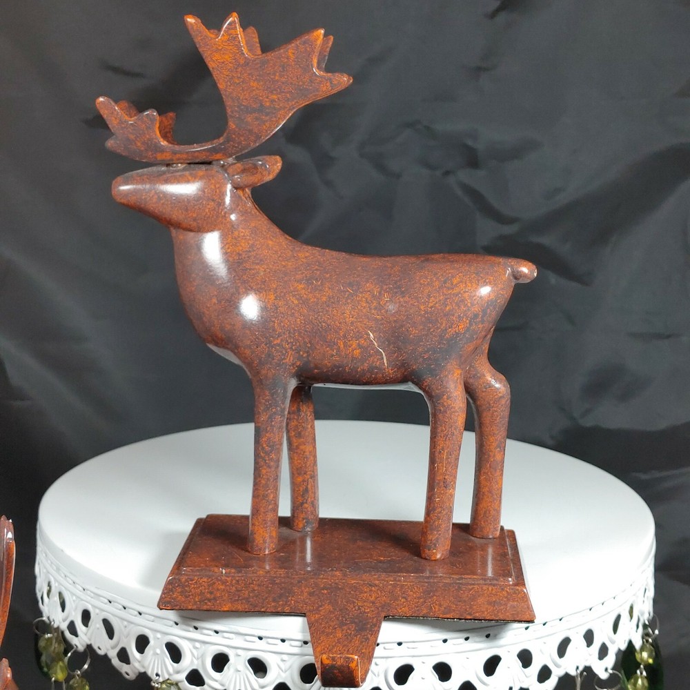 Brown Metal Elk Christmas Stocking Holder for Mantle Holiday Decor