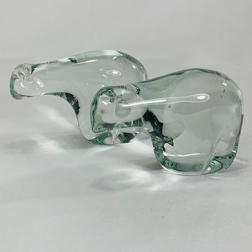 2 Glass Polar Bear Paperweight Figurines