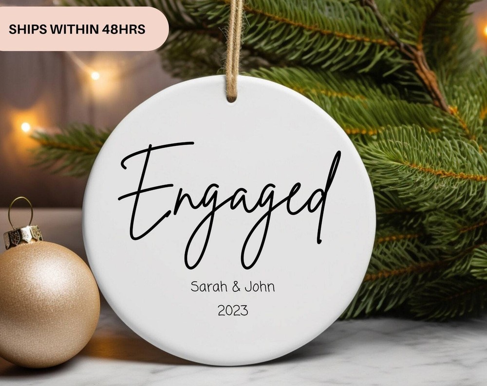 Custom 2023 First Christmas Engaged Ceramic Personalized Ornament