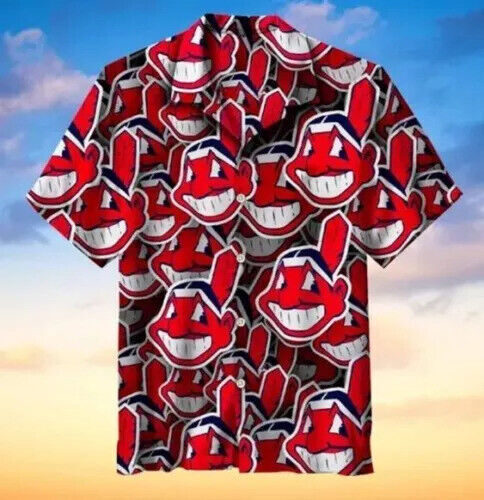 SALE MLB Cleveland Indians All Logo 3D Hawaiian Shirt For Sports Fans S 5XL
