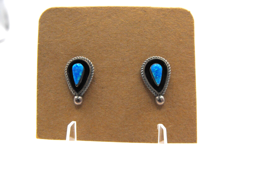 Women's Sterling Silver & Opal Stud Pierced Earrings On Card NEW