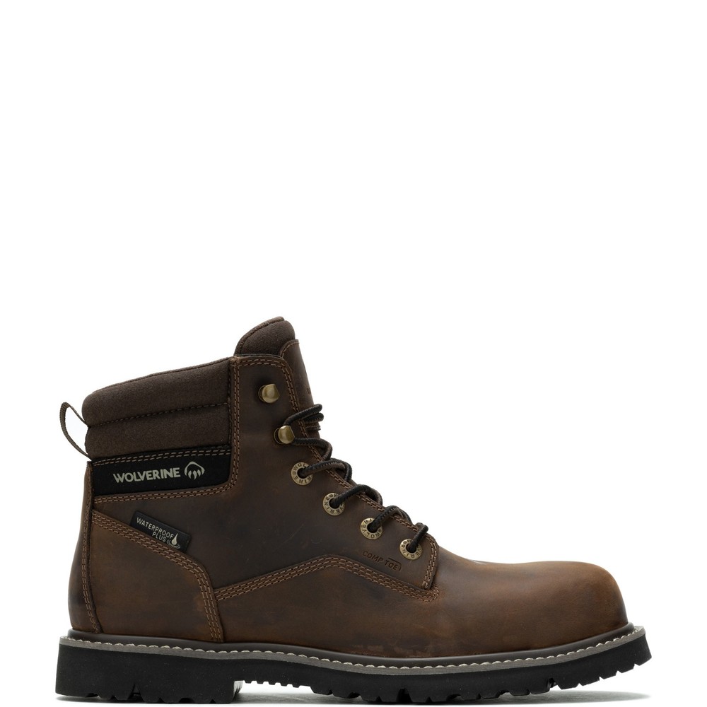 Wolverine Revival Waterproof Composite Toe Work Boots for Men in Brown