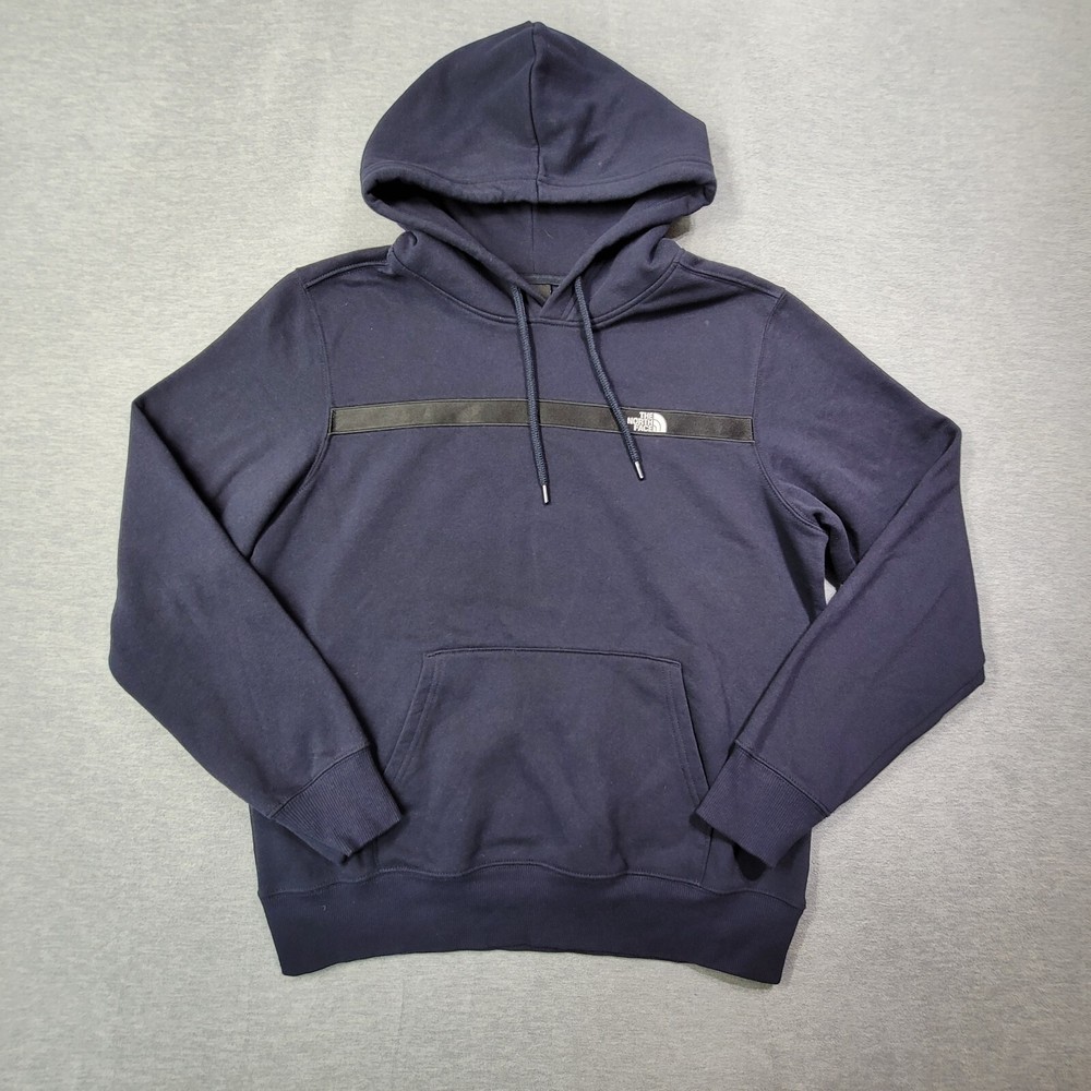 The North Face Mens Medium Navy Fleece Stripe Hoodie with Logo Drawstring