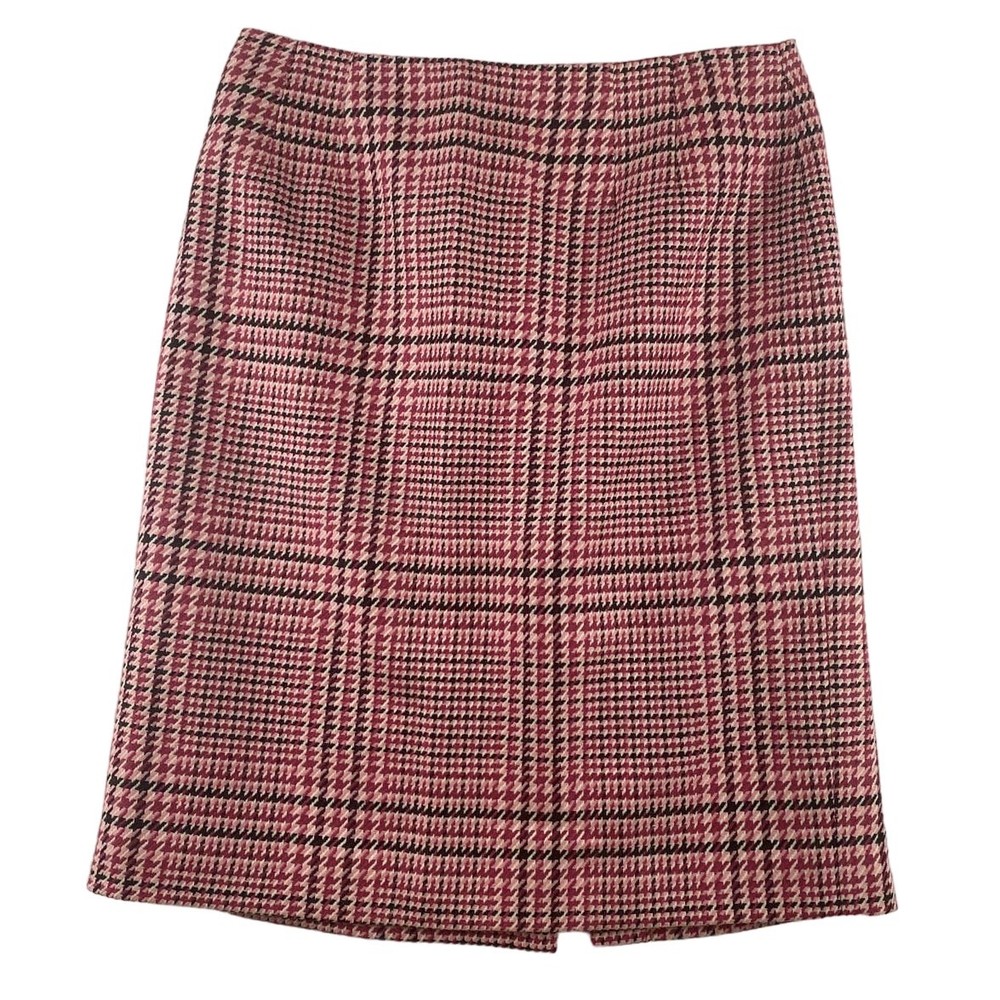 Vintage Talbots Red Houndstooth Wool Skirt Size 10 Preppy Holiday Plaid