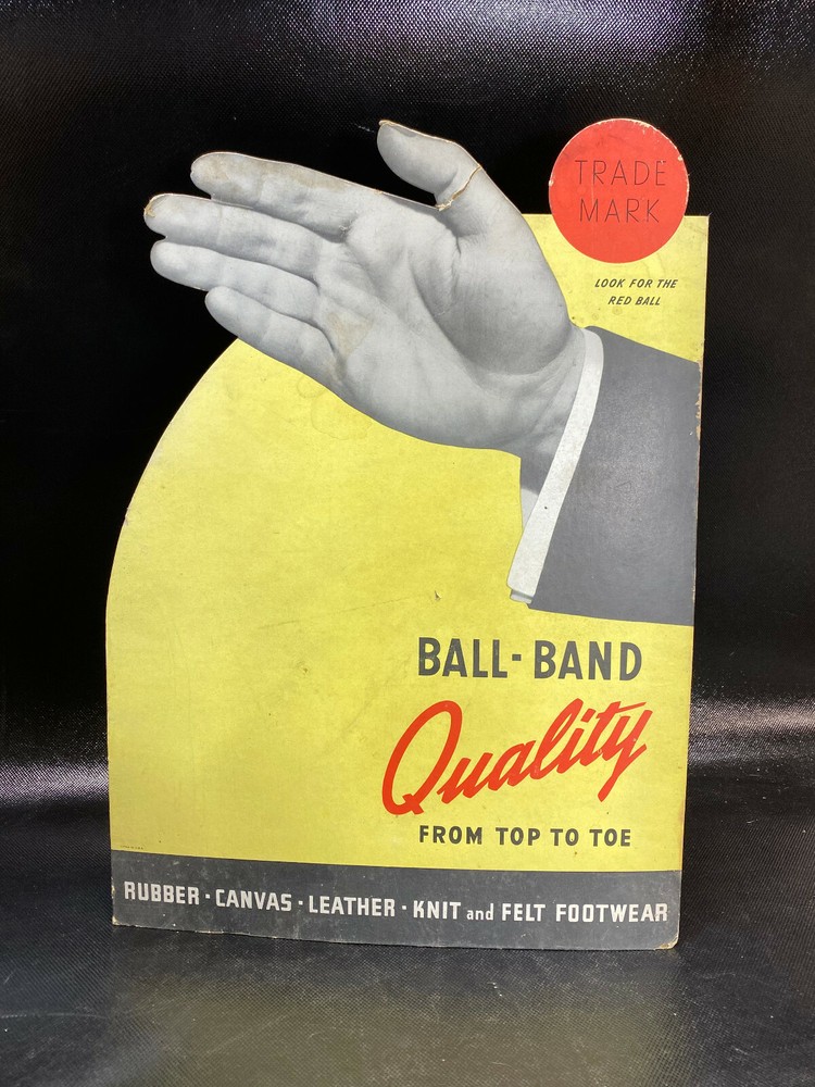 Red Ball Footwear Cardboard Ball Band Shoe Store Cut Out Ad Sign Stand 1950s