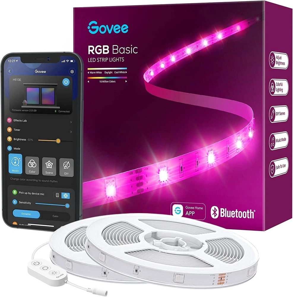 Govee 100ft Bluetooth RGB LED Strip Lights with App Control and 64 Scenes