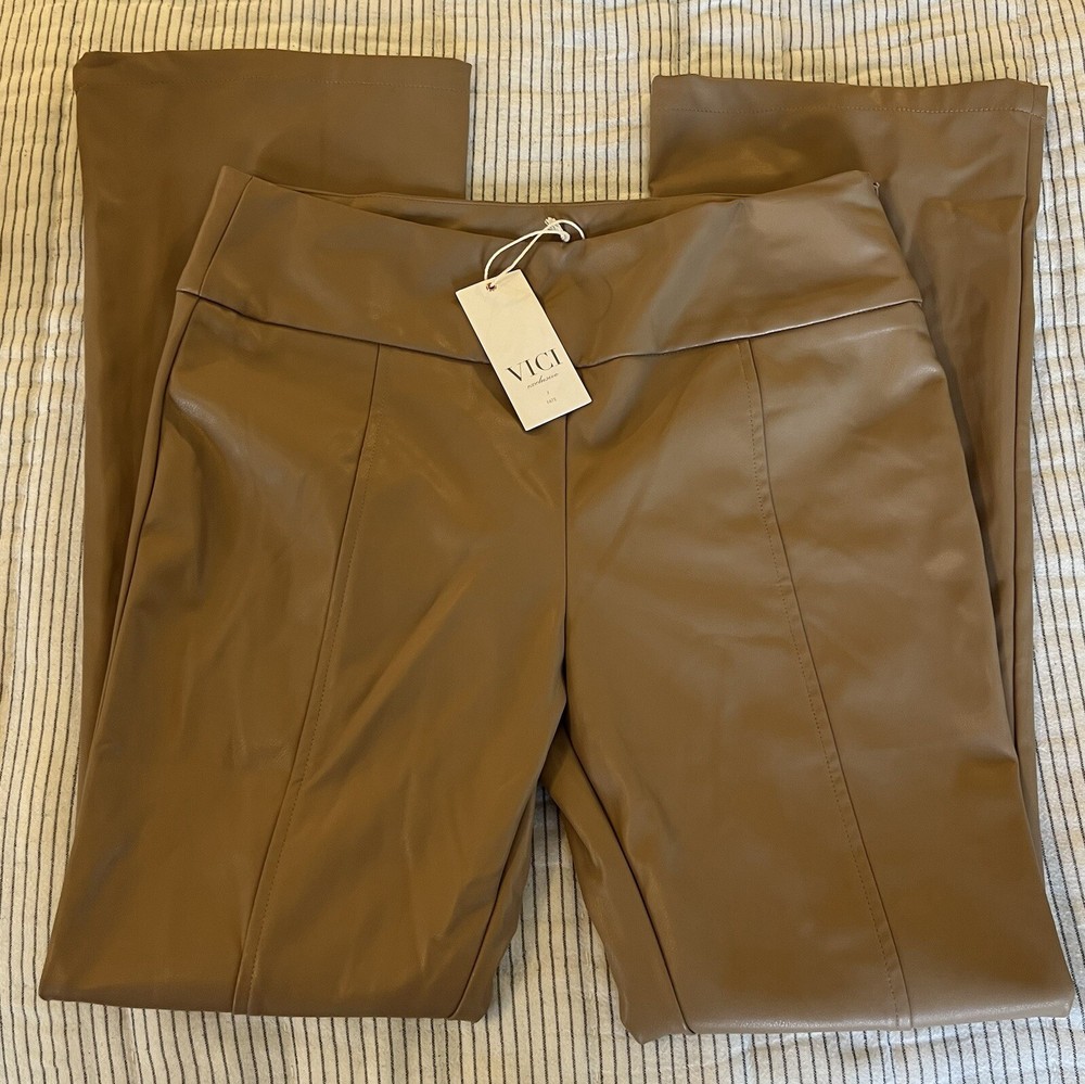 VICI exclusive X Fate tan faux leather flare pants womens XL high rise