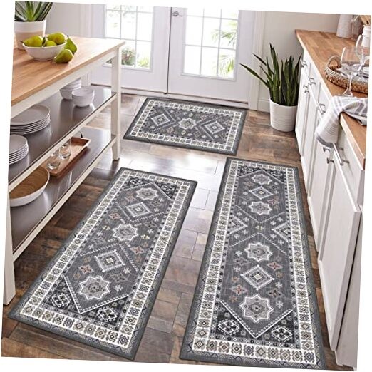 HEBE 3-Piece Boho Non-Slip Kitchen Rug Set with Runner and Mats