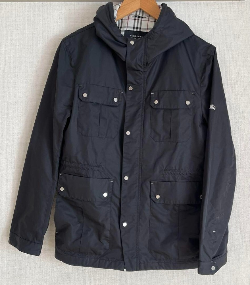 Burberry Black Label Mountain Parka Jacket Hooded Check Black Men Size M Used