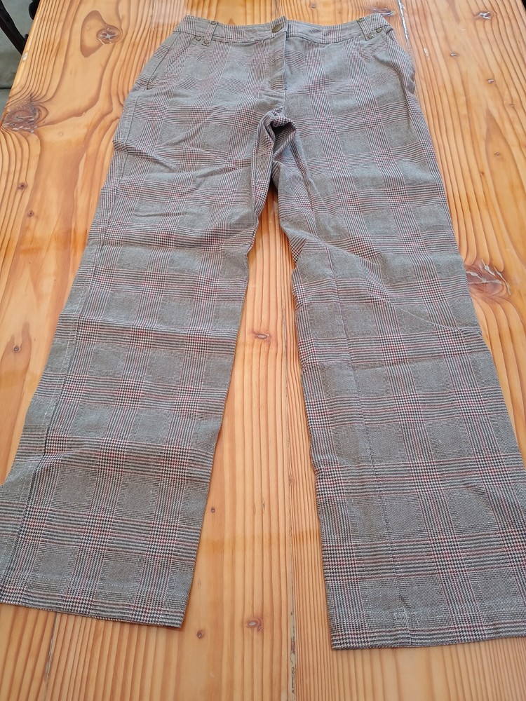 Talbots Petites stretch Chino Pants Brown Plaid Tapered Leg Cotton Stretch sz 6