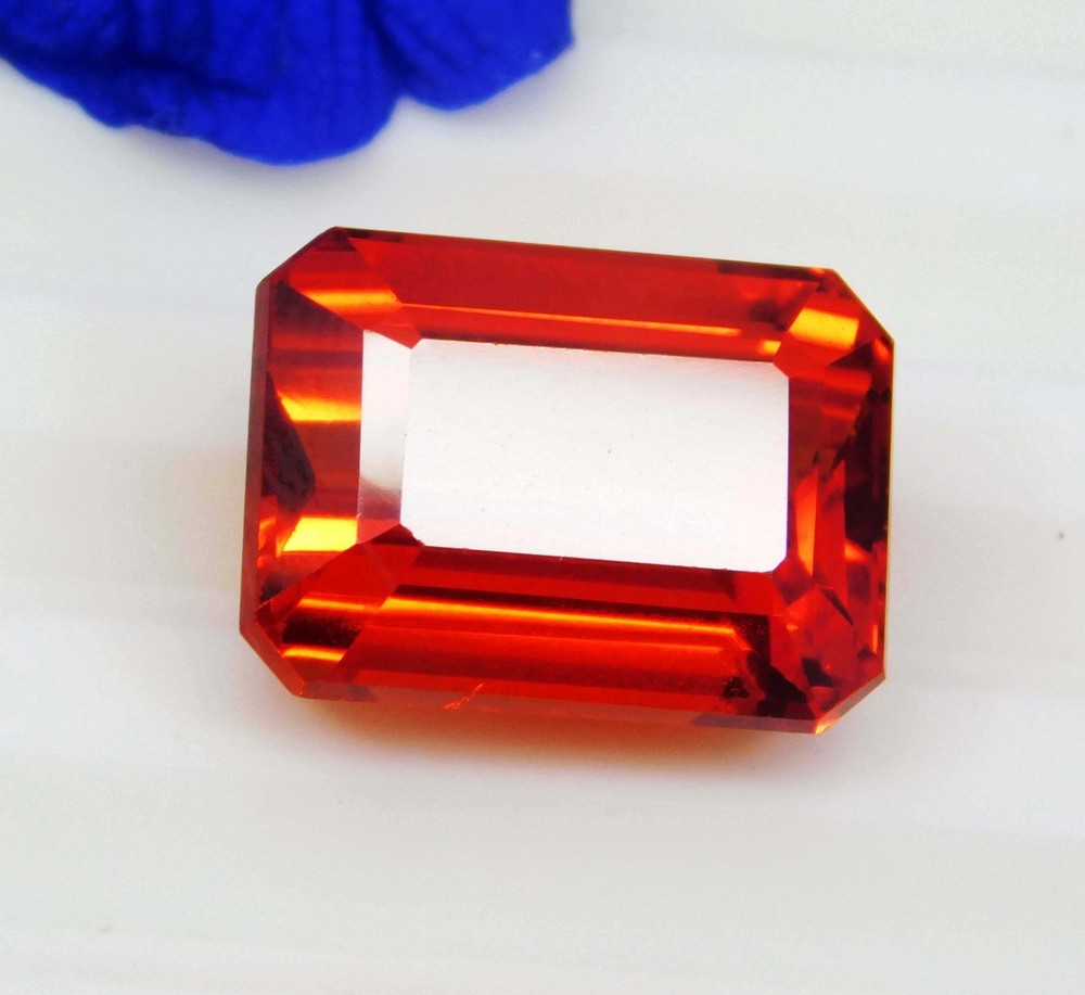 19.20 Ct Natural Mexican Fire Opal Red Orange Emerald Cut Loose Gemstone