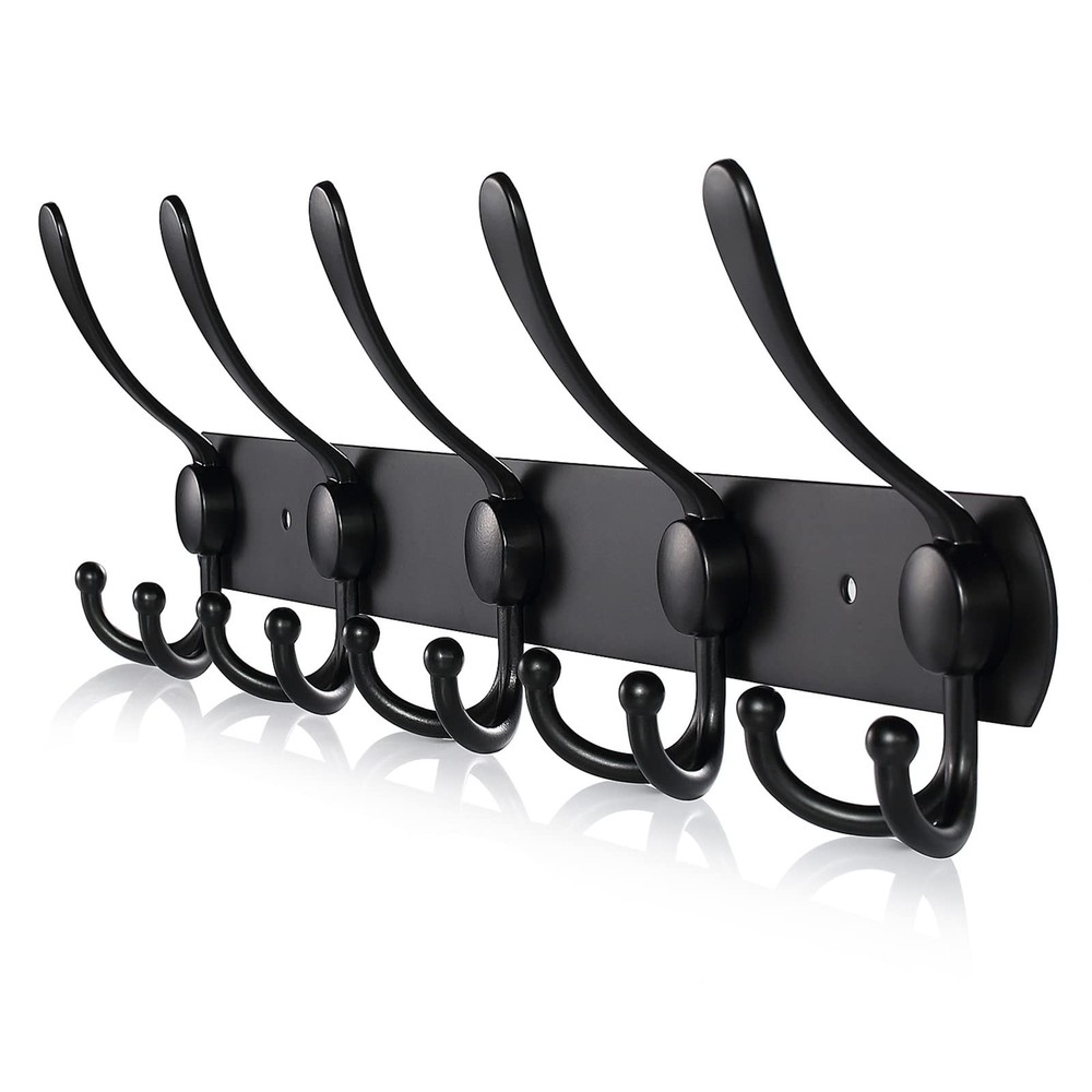 Stainless Steel Wall Mounted Coat Rack with 5 Hooks for Hats Robes Towels