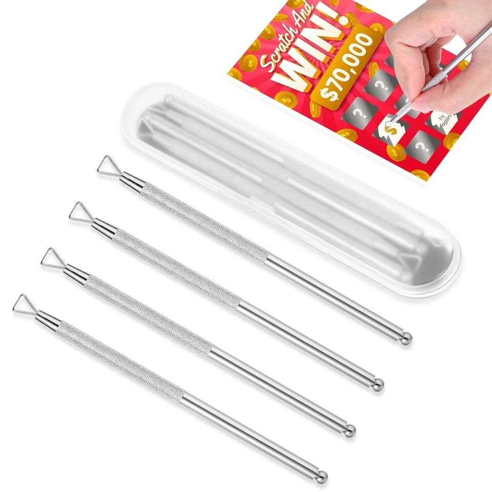 4-Piece Metal Lottery Scraper Set Reusable Scratch Off Tools