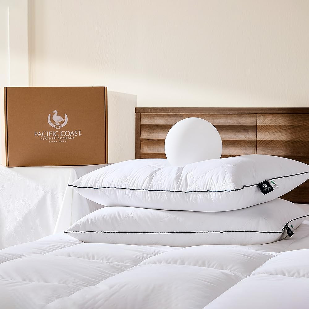 Pacific Coast Premium Goose Feather & down Bed Pillows Standard Size 2-Pack, Hot