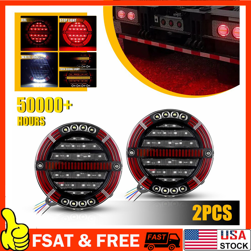 2X 5.5'' Round Red Amber LED Truck Trailer Brake Stop Turn Signal Tail Light DRL