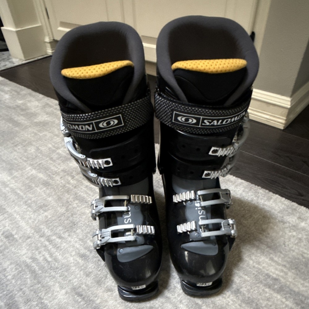 Salomon Men's Black Silver Ski Boots 24.5 Cuff Buckle Power Strap Metal Buckles