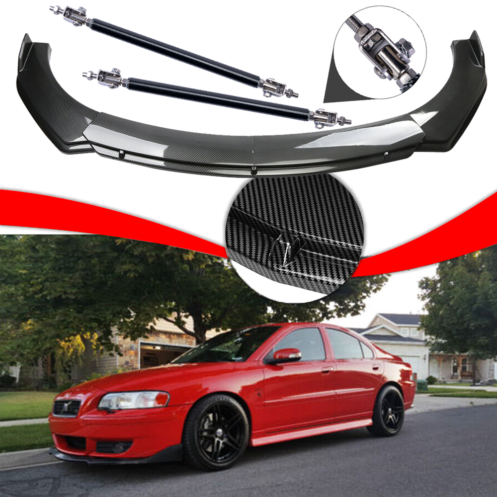Volvo S40 S60 S70 S80 Carbon Fiber Front Bumper Lip Spoiler with Strut Rods